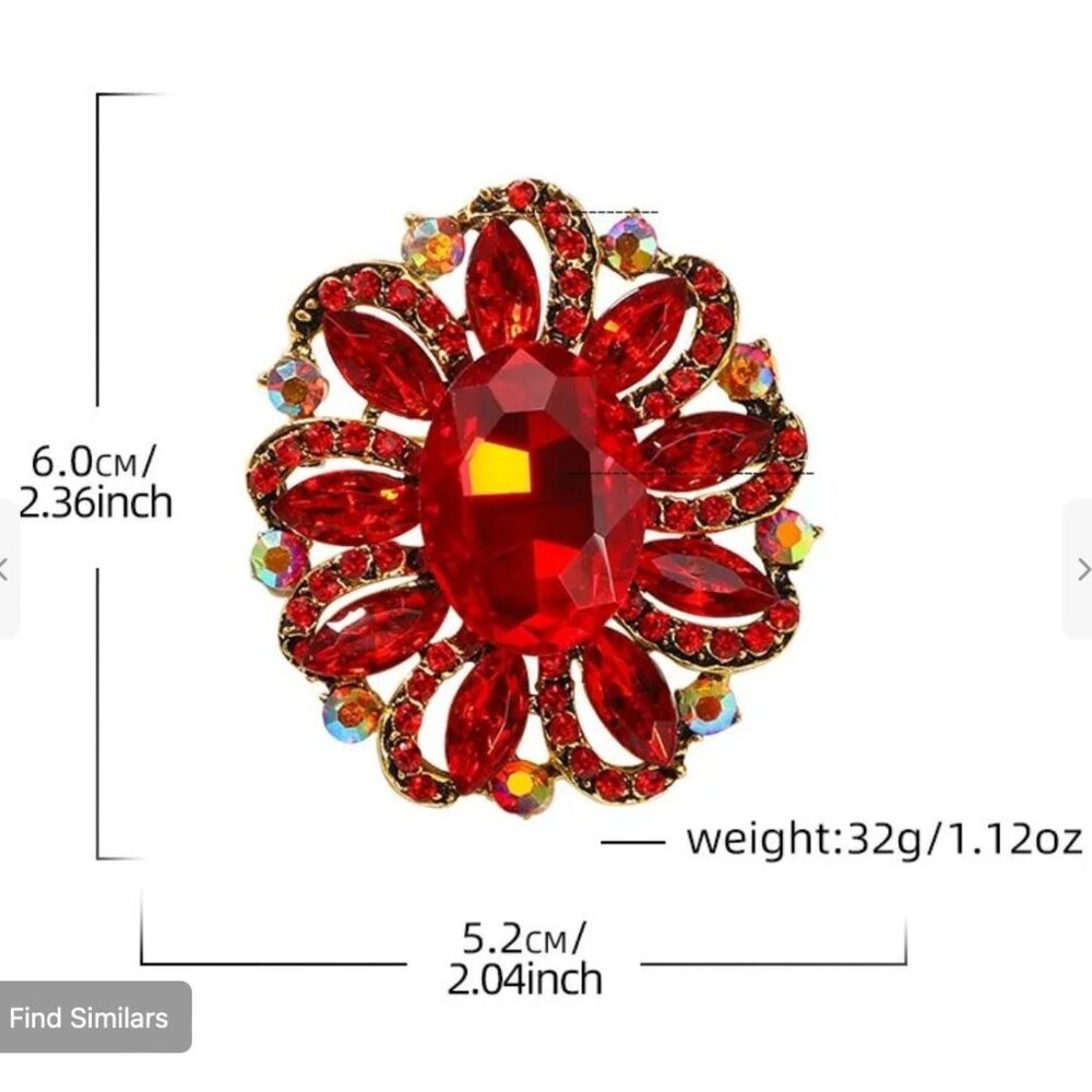 Multicolor Rhinestone Oval Flower Brooch Pin - Picture 2 of 2